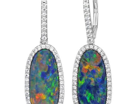 14K White Gold Australian Opal Doublet Diamond Earrings Hot on Sale