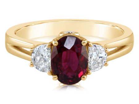 18K Yellow Gold Mozambique Ruby Diamond Ring Online now