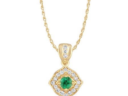 14K Yellow Gold Emerald Diamond Pendant Cheap