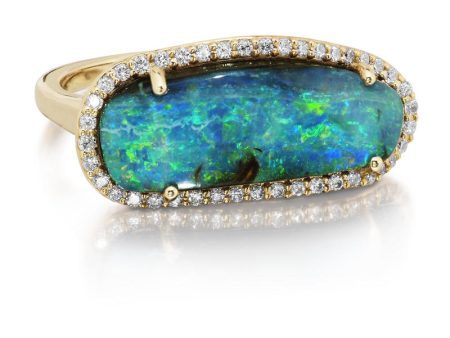 14K Yellow Gold Australian Boulder Opal Diamond Ring Online