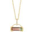 14K Yellow Gold Bi-Color Tourmaline Diamond Pendant Sale