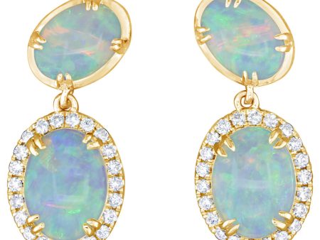 18K Yellow Gold Australian Opal Diamond Earrings For Cheap