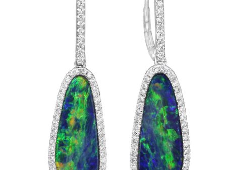 14K White Gold Australian Opal Doublet Diamond Earrings Fashion