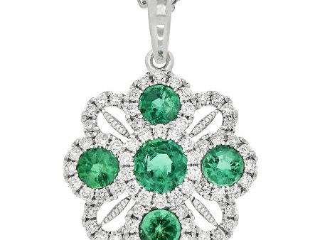 14k White Gold .57ct Emerald & .31ctw Diamond Pendant For Discount