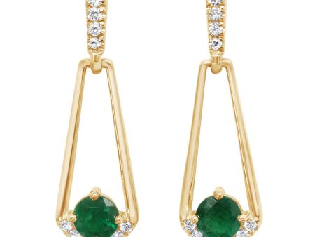 14K Yellow Gold Brazilian Emerald Diamond Earrings Hot on Sale