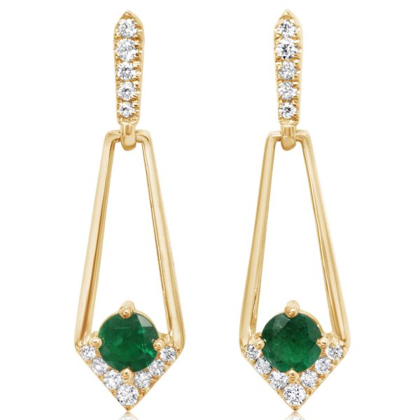 14K Yellow Gold Brazilian Emerald Diamond Earrings Hot on Sale