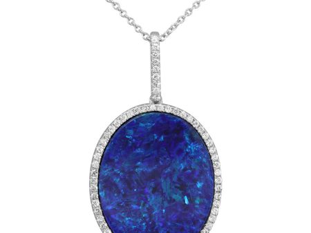 14K White Gold Australian Opal Doublet Diamond Pendant Online Sale