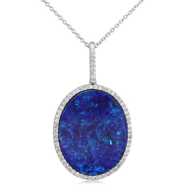 14K White Gold Australian Opal Doublet Diamond Pendant Online Sale