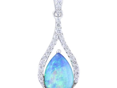 14K White Gold Australian Opal Diamond Pendant For Discount