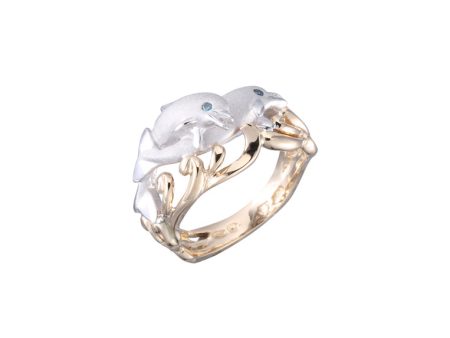 14k Two Tone Dolphin Ring with .02cttw Diamond Eyes Online