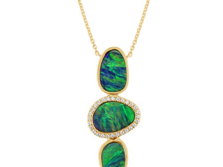 14K Yellow Gold Australian Opal Doublet Diamond Neckpiece For Discount