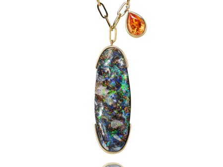 14K Yellow Gold Australian Boulder Opal Mandarin Garnete Neckpiece Online