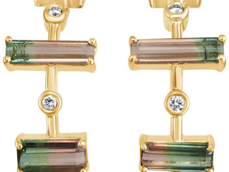 14K Yellow Gold Bi-Color Tourmaline Diamond Earrings Online Hot Sale