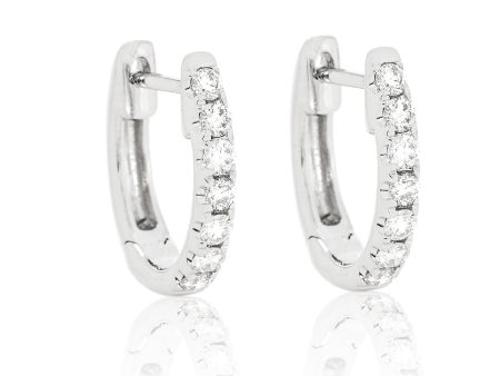 14k White Gold .37cttw round brilliant cut Diamond Huggies For Sale