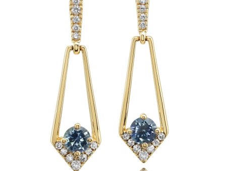 14K Yellow Gold Montana Sapphire Diamond Earrings Cheap