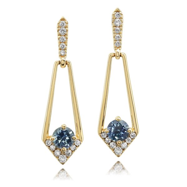 14K Yellow Gold Montana Sapphire Diamond Earrings Cheap