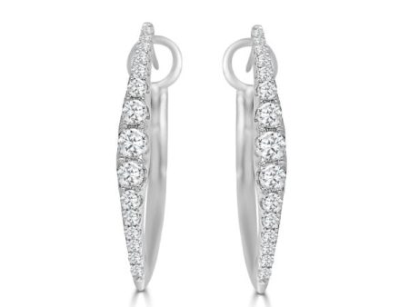 14k White Gold .40cttw Diamond Graduating Half Marquise Hoop Earrings on Sale