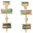 14K Yellow Gold Bi-Color Tourmaline Diamond Earrings For Sale