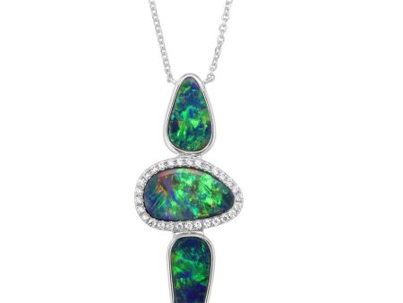 14K White Gold Australian Opal Doublet Diamond Neckpiece Hot on Sale