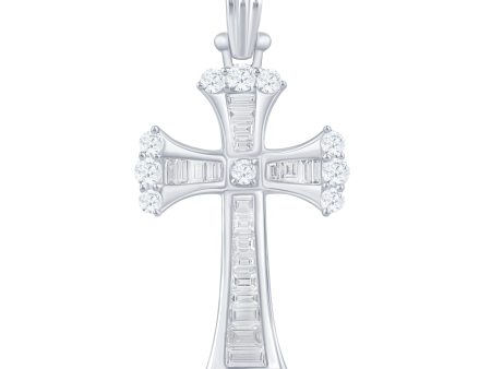 14k White Gold 1cttw Baguette & Round Diamond Cross Online now