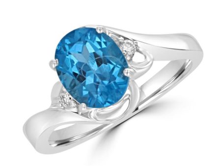 14k White Gold 1.95ct Oval Blue Topaz & .04cttw Diamond Ring Fashion