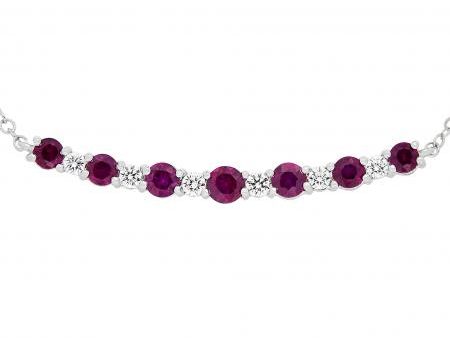 14k White Gold .91ctw Ruby & .18ctw Diamond Bar Necklace on Sale