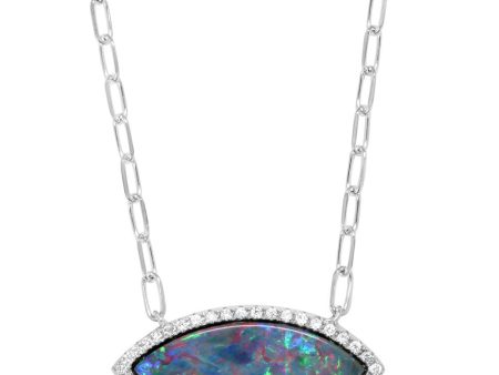 14K White Gold Australian Opal Doublet Neckpiece For Cheap