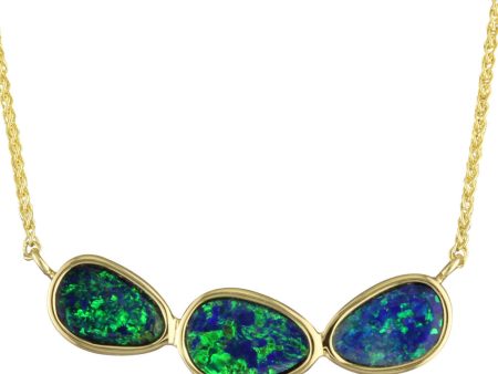 14K Yellow Gold Australian Opal Doublet Necklace Hot on Sale