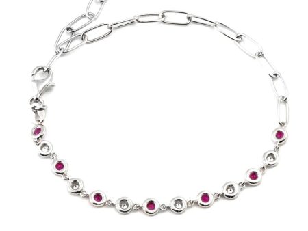 14k White Gold .25cttw Ruby & .15cttw Diamond Paper Clip Bracelet Cheap