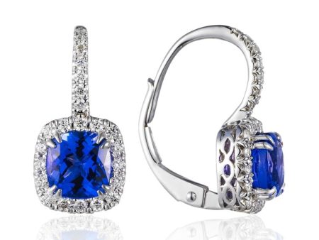 14k White Gold 2.32cttw Tanzanite & .37cttw Diamond Halo Earrings For Cheap